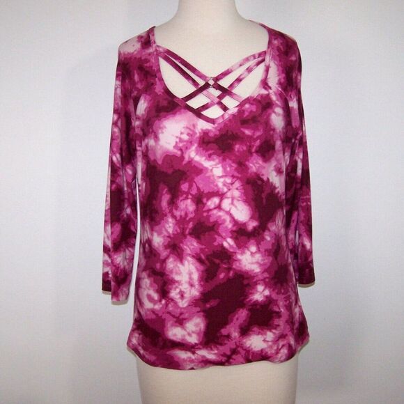 NOBO No Boundaries Shirt Top Butter Soft XL 15-17 Juniors Strappy Purple Tie Dye - Picture 2 of 10